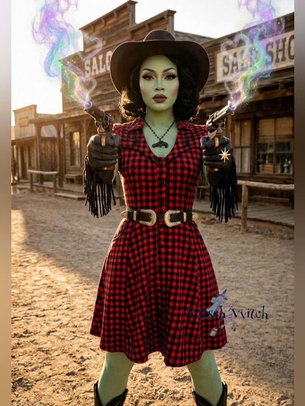 🤠"Gunslinger" Western Buffalo Plaid Shirt Dress Sourpuss Clothing VGUC